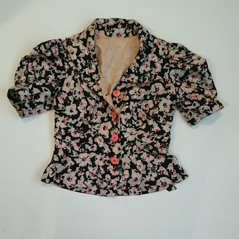 Black cream and coral SILK short sleeve blazer